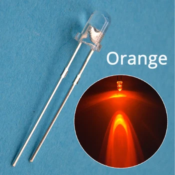 100шт Оранжевый F3 3 мм Круглый Супер Яркая Лампочка Прозрачная Вода Короткий светодиодный Излучающий Диод Электронный компонент Лампы Диоды Встроенные
