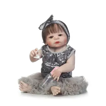 22-дюймовая силиконовая кукла для новорожденных всего тела, водонепроницаемая кукла для девочек bebe 56 см, темная одежда, красивое платье для подарка на день рождения ребенка