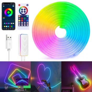 3M RGBIC Светодиодная неоновая веревка, световая лента, Синхронизация музыки, Bluetooth, приложение, управление, Подсветка телевизора, Игровое окружающее освещение, украшение для вечеринки
