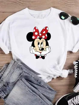 Disney Sweet Face Love Трендовая одежда с героями мультфильмов, повседневная футболка с Микки Маусом, женские модные графические футболки с коротким рукавом и принтом