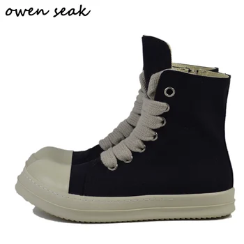 Owen Seak/ Мужская И Женская Парусиновая обувь с высоким берцем, Роскошные Кроссовки, Повседневные кроссовки на шнуровке, Дизайнерская уличная одежда на молнии, черные ботинки на плоской подошве