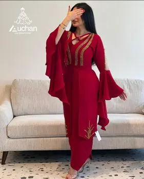Ашан Лиза, Красное платье для выпускного вечера с V-образным вырезом, длина по щиколотку, Длинный рукав, Летняя Элегантная Вечеринка, Новое платье, Костюм для женщин 2023