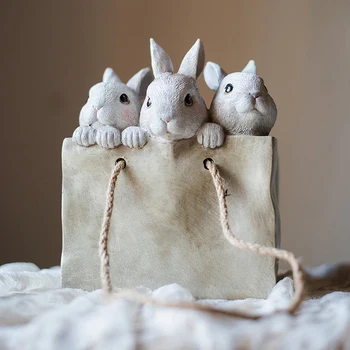 Ваза для Маленького белого кролика из смолы, Декоративные украшения для хранения, Цветочный горшок, Корзина, Милый Кролик, Аксессуары для украшения дома