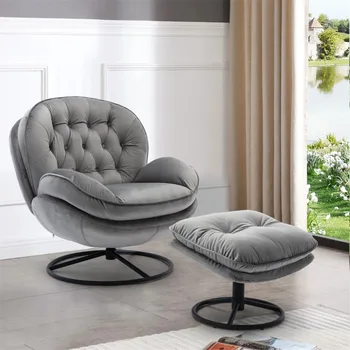 Вращающееся акцентное кресло Aukfa со спинкой из оттоманки с ворсом - Современное бархатное кресло для чтения в гостиной, спальне