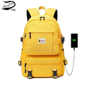 Желтый рюкзак Fengdong, детские школьные сумки для девочек, водонепроницаемый оксфордский большой школьный рюкзак для подростков, школьный ранец