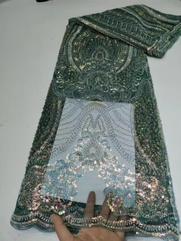Зеленая Нигерийская кружевная ткань с тяжелым бисером, Роскошный Дубайский тюль, кружевная ткань с вышивкой для вечернего платья, свадебные ткани