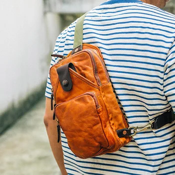 Импортная нагрудная сумка из воловьей кожи первого слоя Ami, трендовая сумка-мессенджер цвета хаки, новая сумка ручной работы