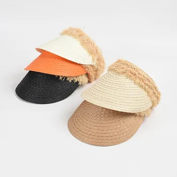 Летняя шляпа для женщин, Соломенная шляпа с заусенцами, Пустой верх, Кепка с козырьком, Дышащая Солнцезащитная шляпа Унисекс, Пляжная шляпа с изогнутыми полями, Защита от солнца