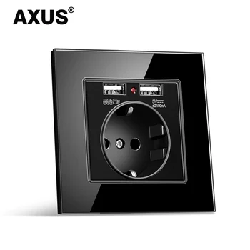 Настенная USB-розетка AXUS, Стандартная панель ЕС в новом стиле, Розетка для спальни, Встроенный в стену переменный ток 110 В-250 В 16A, Двойная usb-розетка