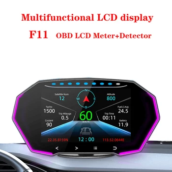 Новый F11 HUD OBD2 GPS Smart Gauge Head Up Display 4-Дюймовый ЖК-дисплей Скорость Автомобиля Охранная Сигнализация Температура Воды И Масла Автоматический Диагностический Инструмент