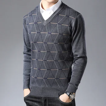 Новый Модный Брендовый свитер Для мужчин, Пуловеры, Приталенные Джемперы с V-образным вырезом, Вязаный Тик, Теплый Осенний стиль, повседневная одежда Для мужчин