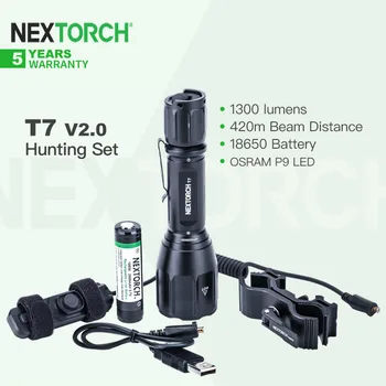 Охотничий набор Фонариков Nextorch T7 V2.0 с оптическим прицелом и дистанционным переключателем, USB-аккумулятор 18650, 1300 Люмен, дальность действия 420 м