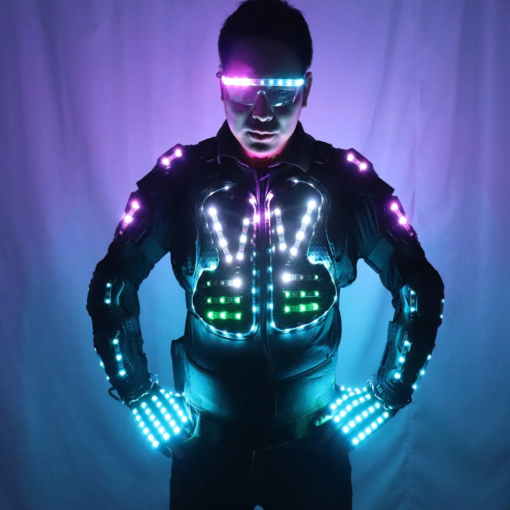 Полноцветная светодиодная светящаяся броня Светящаяся куртка Светящиеся костюмы Костюм Бар Танцевальная команда DS Певец DJ Ночной клуб Костюм gogo