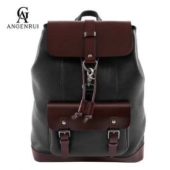 Рюкзак ANGENGRUI из натуральной кожи в стиле Ретро, Повседневный Многофункциональный Кожаный рюкзак, Дорожная сумка Унисекс
