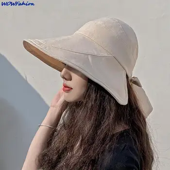 Складная шляпа Рыбака с защитой от ультрафиолета Снаружи, Модная Солнцезащитная шляпа с большим карнизом Для женщин, Однотонная солнцезащитная шляпа с пустым верхом
