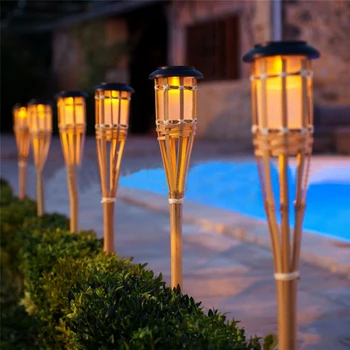 Солнечные Лампы с имитацией пламени Садовый Светильник Flame Lawn Lamp LED Bamboo Открытый Водонепроницаемый Автоматический светильник для ограждения дорожки к дому