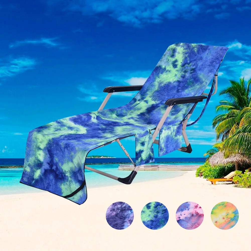 Чехол для стула Пляжное полотенце для шезлонга Пляжный бассейн с карманом для хранения Банные Полотенца Одеяла 75 × 210 см