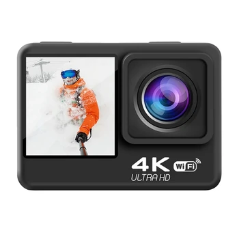 Экшн-камера 4K 60FPS Wifi с защитой от встряхивания, DV-камера с двойным экраном 170 °, Широкоугольная 30-метровая водонепроницаемая спортивная камера