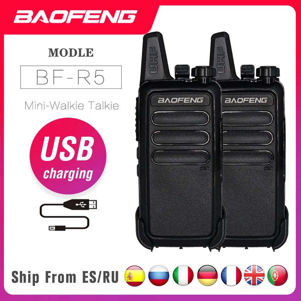 2 шт./лот Baofeng BF-R5 Мини Портативная рация USB Зарядка Портативное Двухстороннее Радио UHF FM-Трансивер BF R5 Ham Радиостанция
