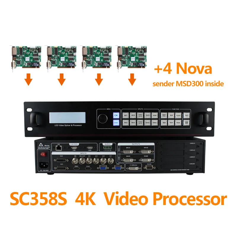 Полноцветный светодиодный Видеопроцессор 4K Ultra HD SDI Input SC358S с 4 шт MSD300 Novastar Sending Card для внутренних светодиодных экранов